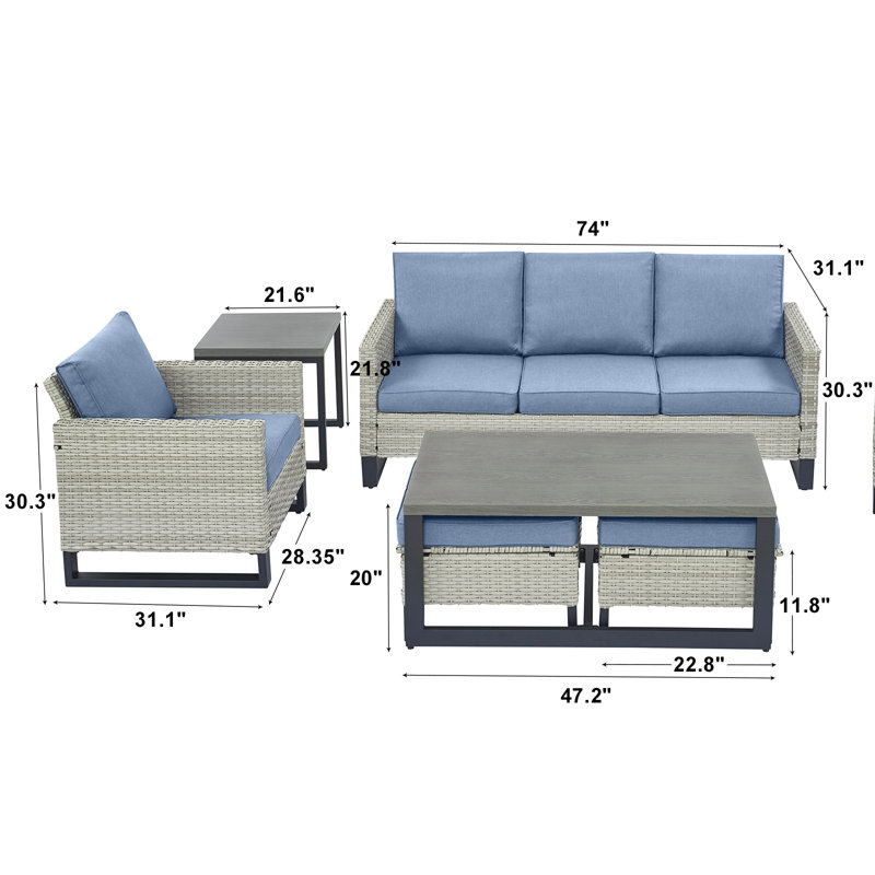 Ingvald Wicker 5 - Person Patio Conversation Set with Cushions, Light Blue