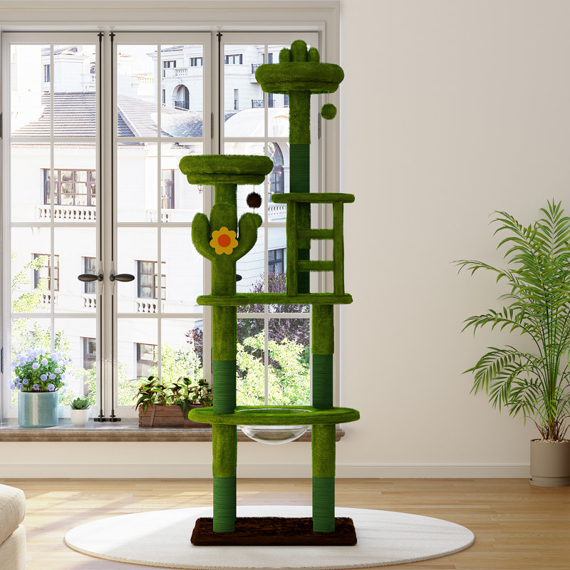 Tour pour arbre à chat à plusieurs niveaux avec poteaux en sisal et jouets interactifs, Vert