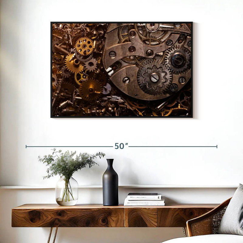 Vieux engrenages, Cadre flottant noir, 37 po x 25 po