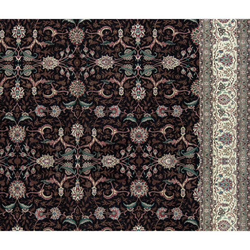 Tapis noir et ivoire de haute qualité noué à la main