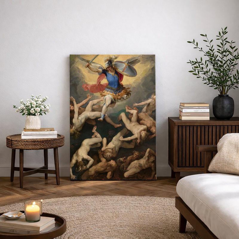 «Archangel Triumph Over Fallen chiffres», œuvre d'art classique, ange, H 18 po x l 12 po x 1,5 po, Toile tendue