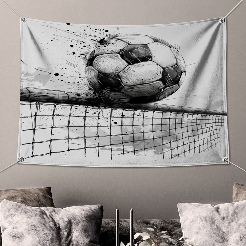 Tapisserie murale soccer - décoration murale sport, H 51 po x l 60 po avec 4 œillets