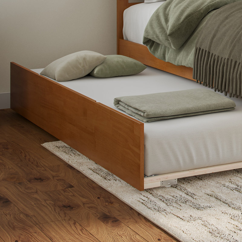 Nantucket Solid Wood Platform Bed with Panel Footboard and Trundle, Queen, Light Toffee