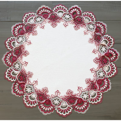 Burgundy & White European Lace Doily Table Topper (23" RD)