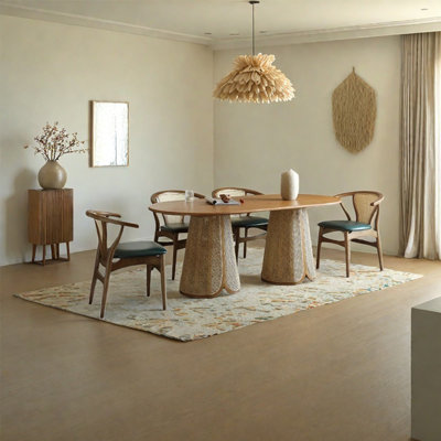 Ash rattan oval dining table set