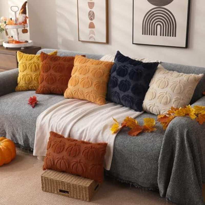 Couvre-oreiller d'automne 18 x 18 2 pièces orange clair citrouille décorations d'automne