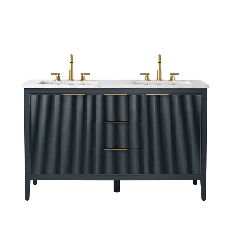Emma 54" W Double Vanity, Vintage Blue/Brushed Bronze