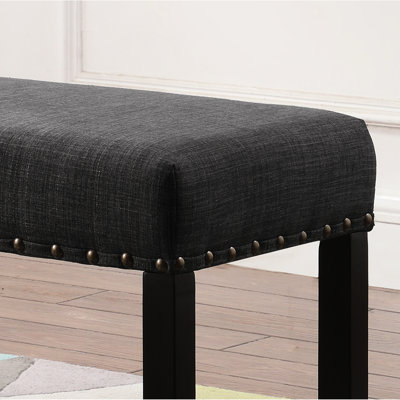 Banc de salle à manger élégant en gris avec garniture cloutée - siège en tissu de lin et de coton, pieds en bois franc massif, charmant, l 44 po x P 16,5 po, H 19 po et innovation, base, enchanteur