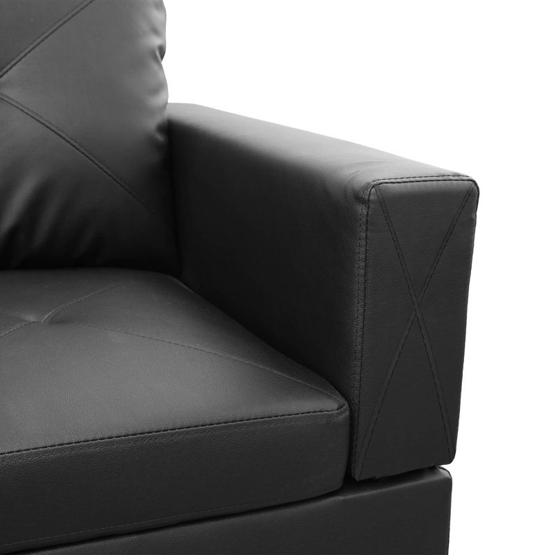 Glennia Faux Leather L-Shaped Sectional, Black Faux Leather, Left Hand Facing