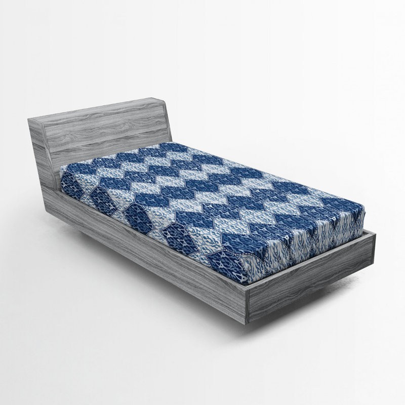 Microfiber Geometric Fitted Sheet, Twin Fitted Sheet, Navy