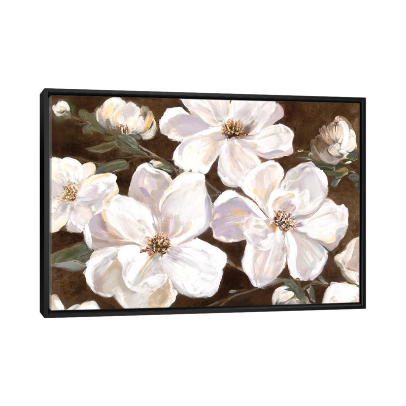 «White Chocolate Blooms I», reproduction sur toile, H 18 po x l 26 po x P 1,5 po, Toile avec cadre noir, Pas de tapis