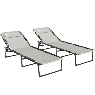 2pcs Tanning Chair With 4-Level Adjustable Outdoor Chaise Lounge Chair With Pillow For Beach, Pool