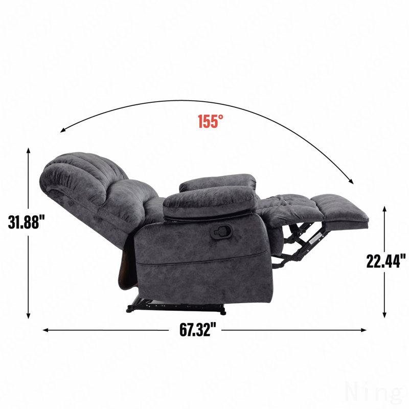 Gray Fabric Large Manual Recliner Chair For Living Room, Gray