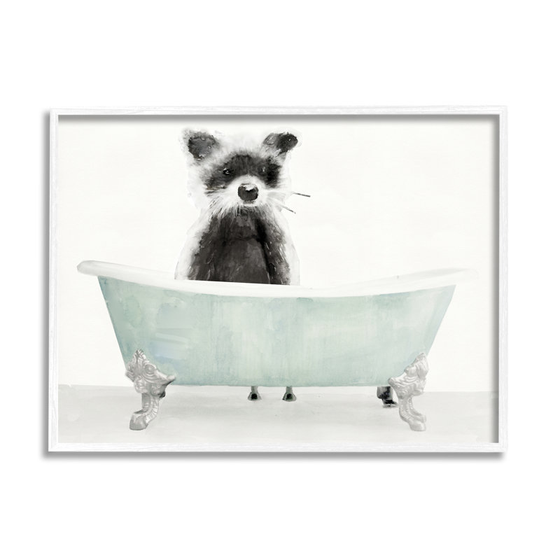 «Raccoon in a Tub Funny Animal Bathroom» par Stellar Design Studio, reproduction d'art, H 11 po x l 14 po x P 1,5 po