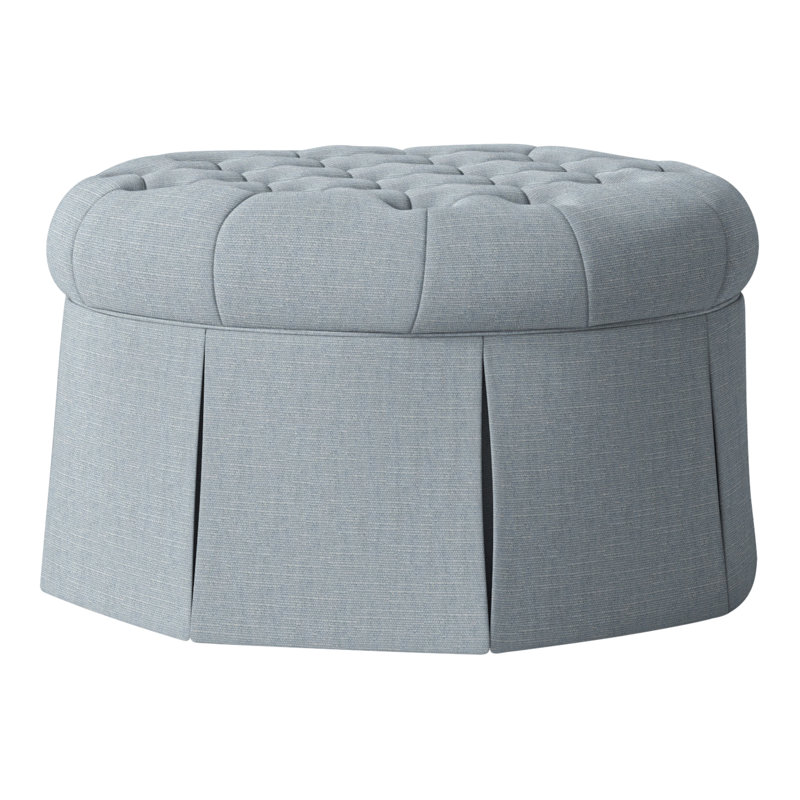 Alma Round Ottoman, Perigold Sumptuous Chenille II Sky