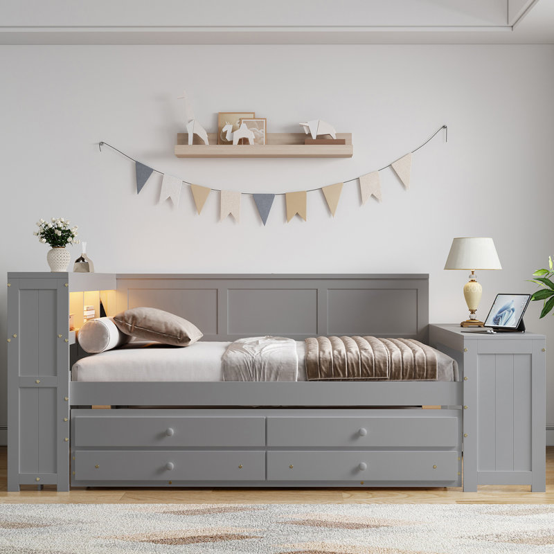 Daybed With Storage Shelves, Gray