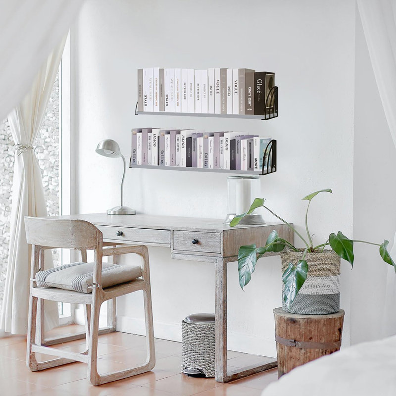 Ensemble de 2 tablettes murales flottantes en bois de pin gris