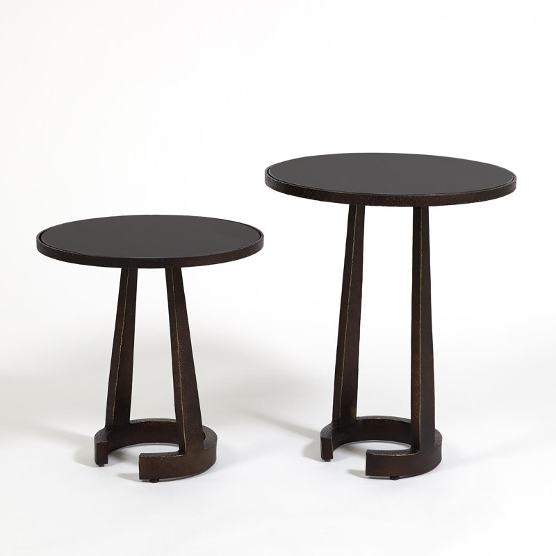 Round Bronze Wood & Stone C-Table with Storage