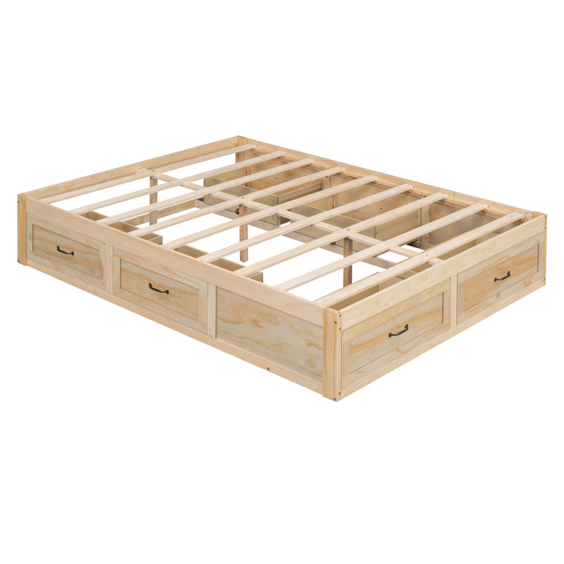 Lit plateforme avec 6 tiroirs de rangement,, Naturel antique, Grand lit