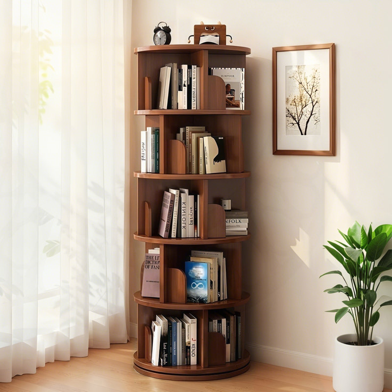 Bibliothèque rotative à 5 niveaux, 360 °, Noyer
