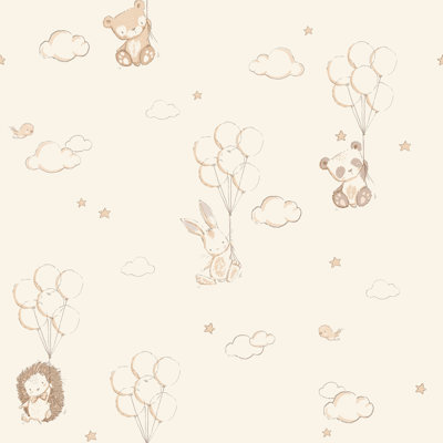 Floating Balloons Light Brown Animal Wallpaper