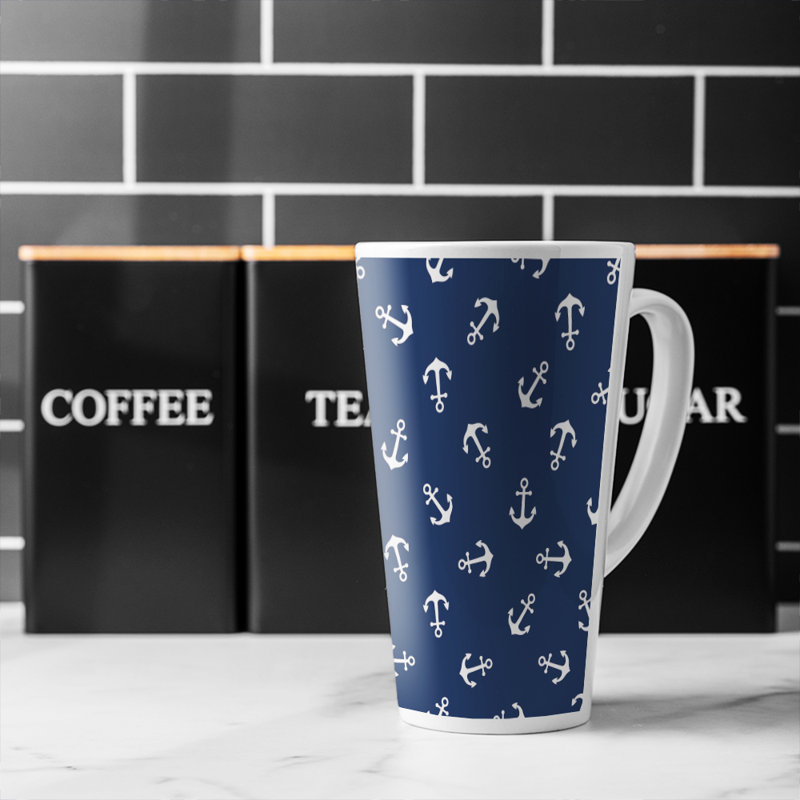 Anchors On Latte Mug, Navy