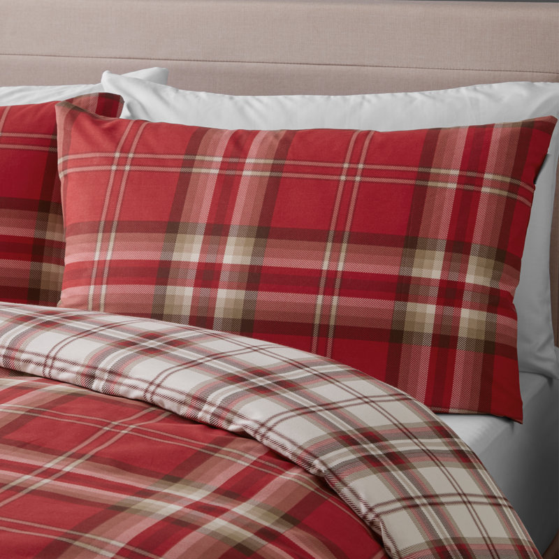 Kelso Check Reversible Duvet Cover Set, Single Duvet Cover + 1 Standard Pillowcase, Red