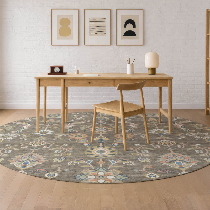 Machine Washable Indoor/Outdoor Chantille ACN2585 Traditional Rug, Taupe, 8' Round