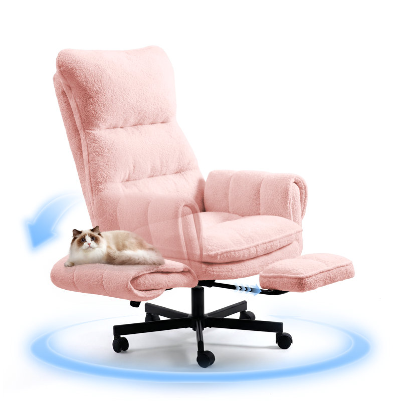 Big and Tall Teddy Office Chair, Flip Armrests for Pets & Cross Legged Sitting, Executive Ergonomic Computer Gaming Chair with Foot Rest