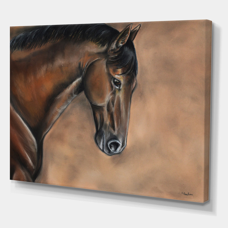 Portrait d'un cheval brun - peinture sur toile, H 30 po x l 40 po x 1,5 po, Toile tendue
