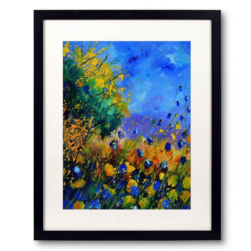 Fleurs sauvages par Pol Ledent - Peinture, H 21,2 po x l 17,2 po, Papier avec cadre noir