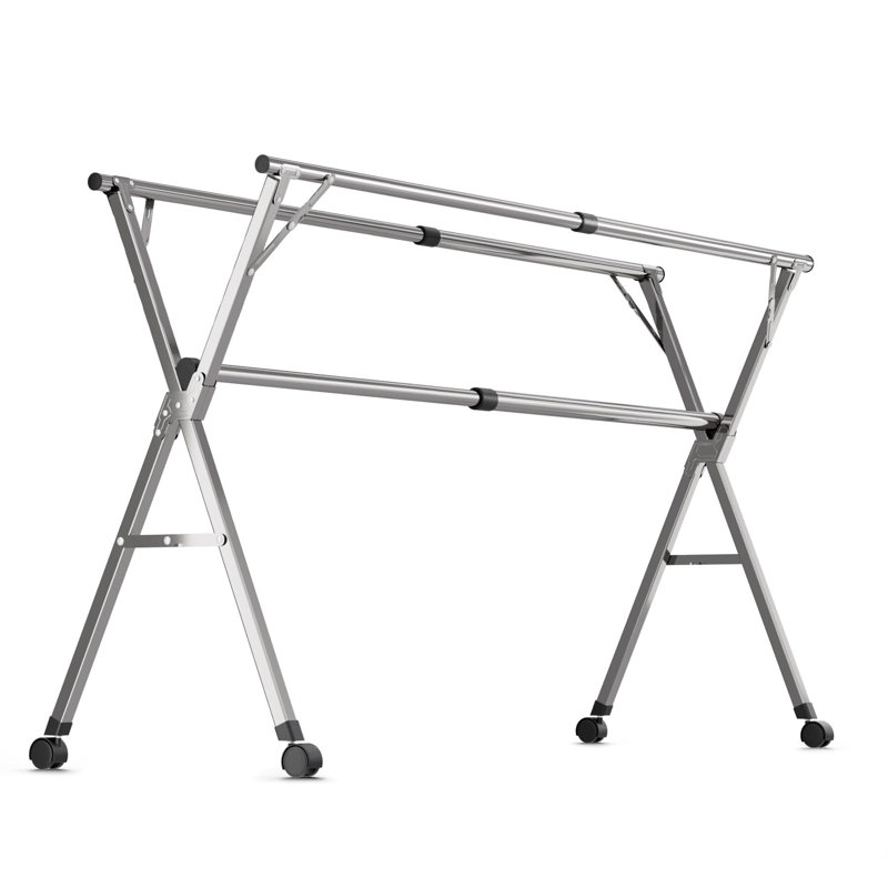 95-Inch Stainless Steel Foldable Clothes Drying Rack with Wheels