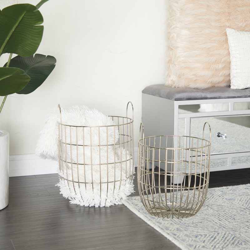 AllModern Decorative Basket, 14.2" H x 11.05" W x 11.1" D, Silver