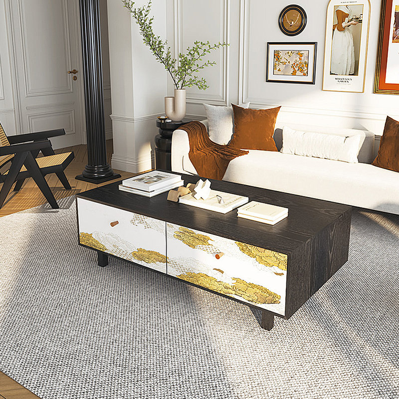 Table basse avec rangement peint français rétro, Noir