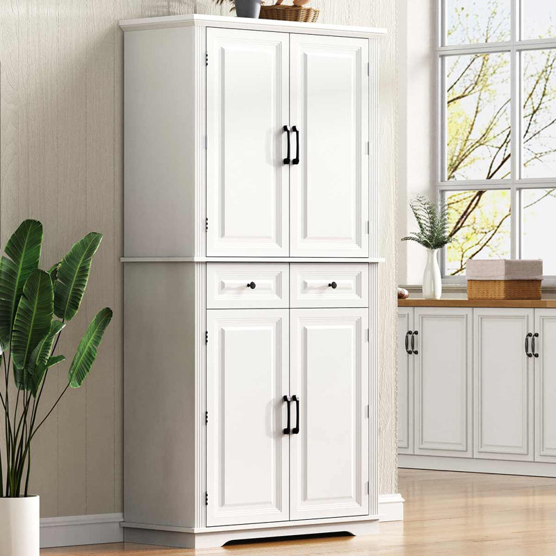 Armoire de rangement pour garde-manger de 71,3 po de hauteur avec 3 organisateurs coulissants, White