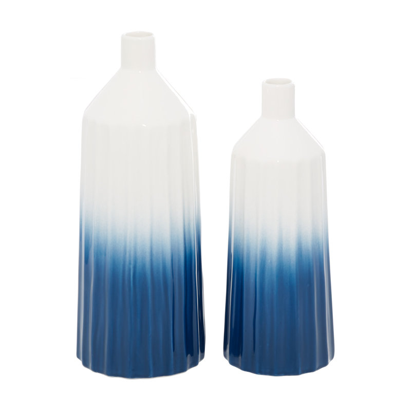 Coastal Serenity Handmade Blue Gradient Ceramic Bud Vase Set
