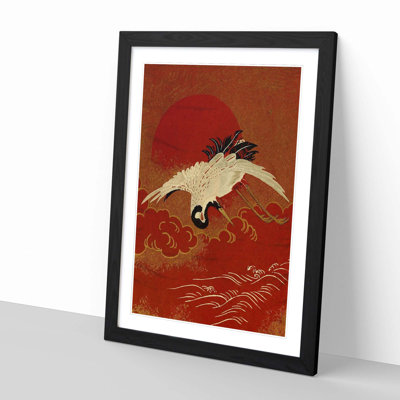 Japanese Oriental Crane Flying over the Sea - Framed Print
