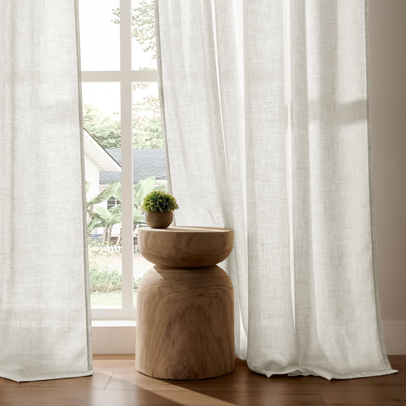 2pk Light Filtering Linen Blend Curtains with Back Tabs/Rod Pocket - 52" x 90" White, White, 52" W x 90" L