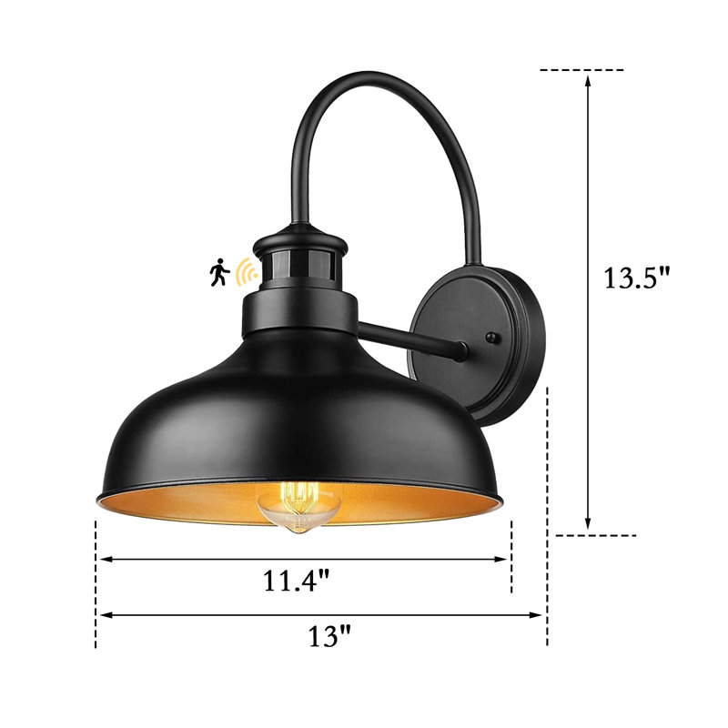 Applique murale d'extérieur de style grange à capteur de mouvement infrarouge de 13,5 po, lampe murale d'extérieur industrielle, paquet de 1