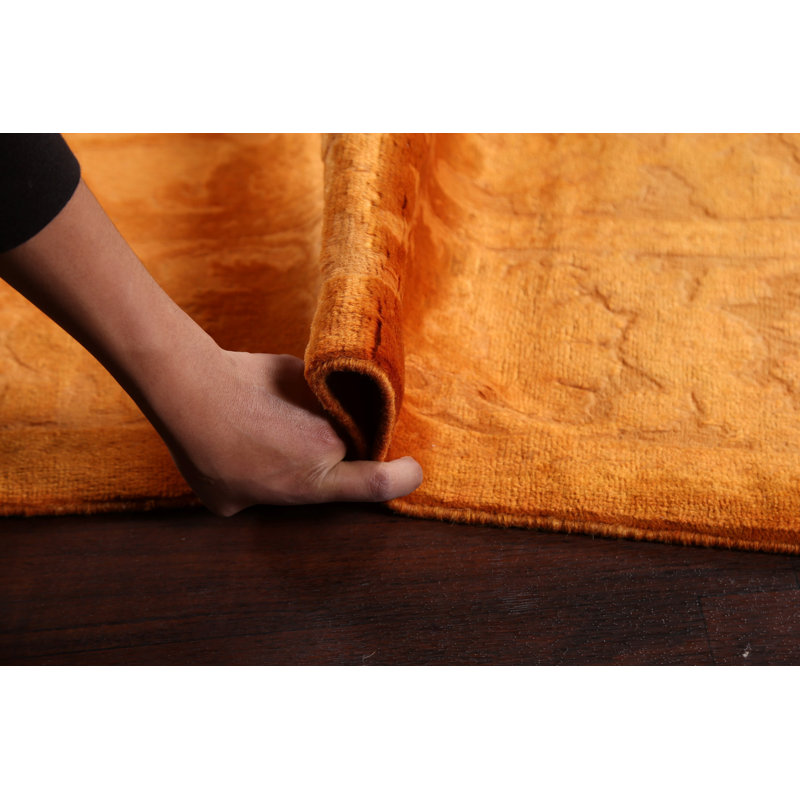 Tapis orange / rouille en laine noué à la main de conception unique 5 pi 11 po x 8 pi 11 po