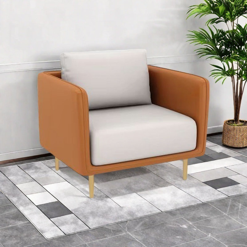 Fauteuil d'appoint léger et luxueux, Orange / similicuir blanc cassé