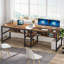 Bureau d'ordinateur 78,74 "pour deux personnes avec bibliothèque, long bureau double pour bureau personnel-959862450