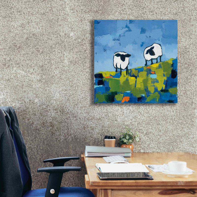 Deux moutons - peinture sur toile tendue, H 26 po x l 26 po x P 1,5 po