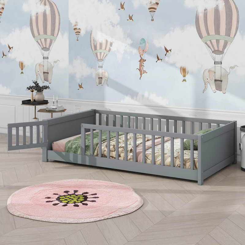 Lit plateforme simple avec porte, gris