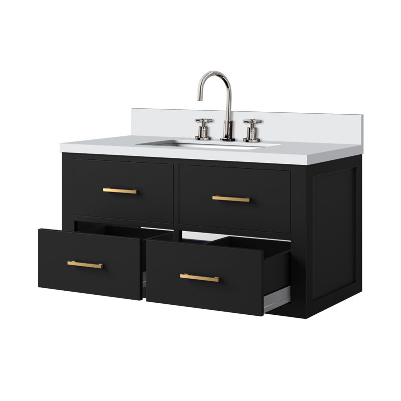 Meuble-lavabo simple bleu 36 po X P 22 po D, dessus en quartz blanc et ensemble de robinet, Bleu