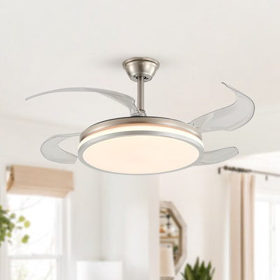  42" Retractable Ceiling Fan With Dimmable LED Light, Remote, 6-Speed Reversible Motor Fan