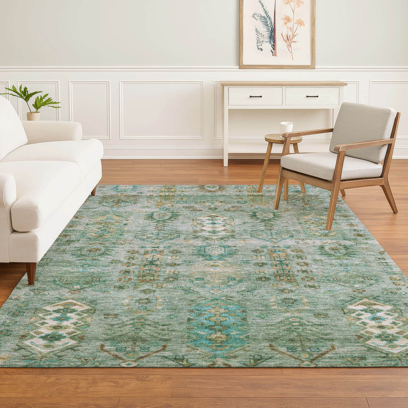Premium Machine Washable Mayfield AMF2047 Global Rug, Sage, 5' x 7'6"