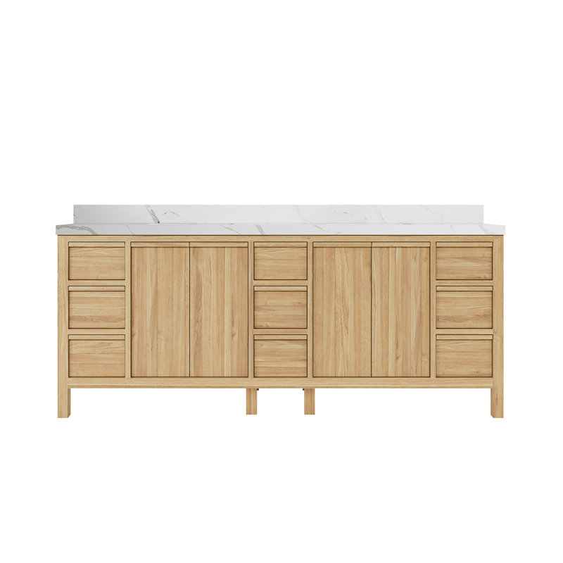 Ensemble de meuble-lavabo double 84 po Elizabeth, Calacatta Laza, Brun clair
