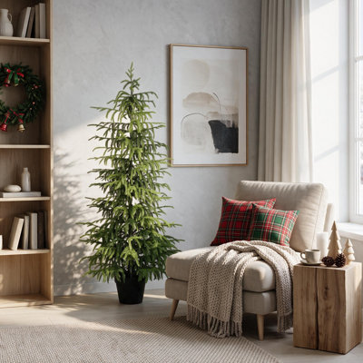 Artificial Real-Touch Potted Norfolk Pine Tree, 16 x 16 x 48 Inch, Plastic, 1 Piece, Artificial Norfolk Pine Tree, Green, Real-touch needles deliver a lifelike natural look