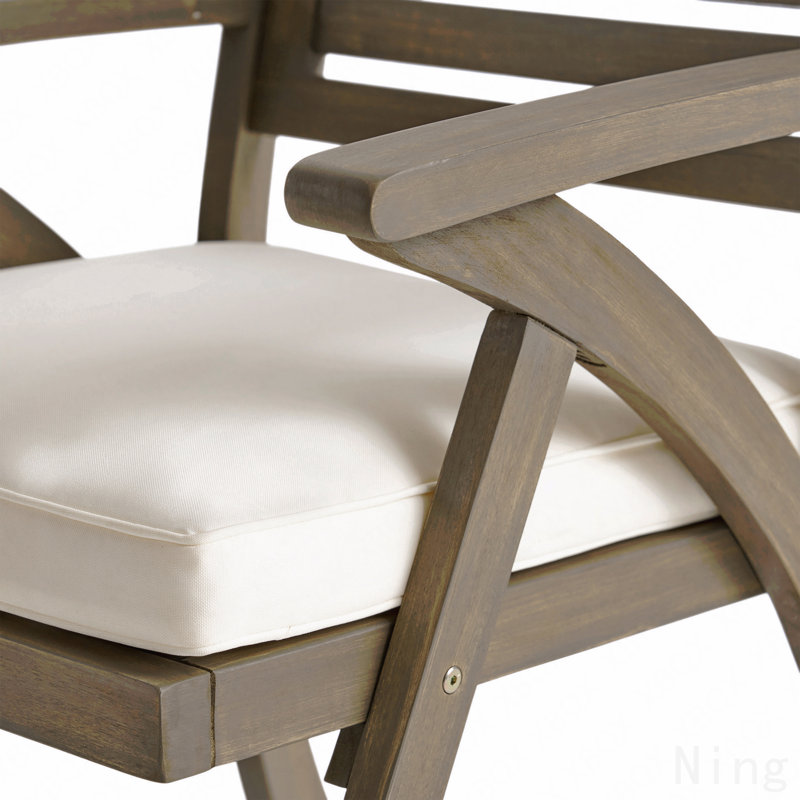 2-Piece Outdoor Acacia Wood Dining Chair, Gray And CrèMe